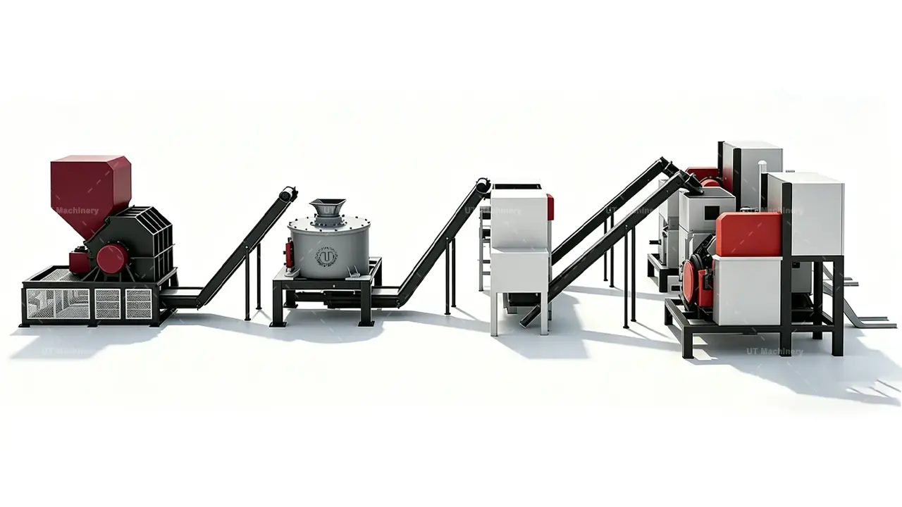 3D-рендеринг готовой линии брикетирования металла UT Machinery, вид сверху