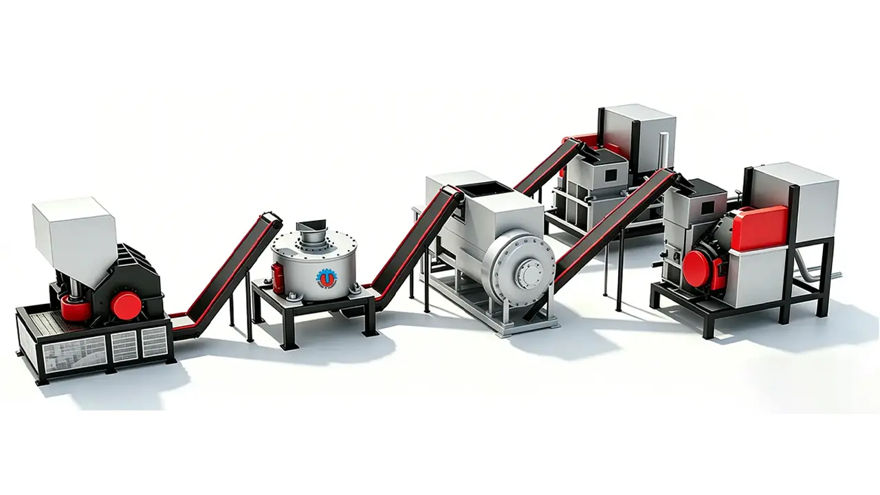 Чертеж автоматической линии прессования металлической стружки UT Machinery для переработки замасленной стружки, вид сбоку